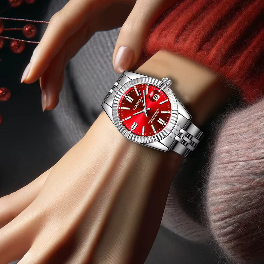 CAROTIF Armbanduhr Edelstahl, Analoguhr, Rot, Damen - Bild 3