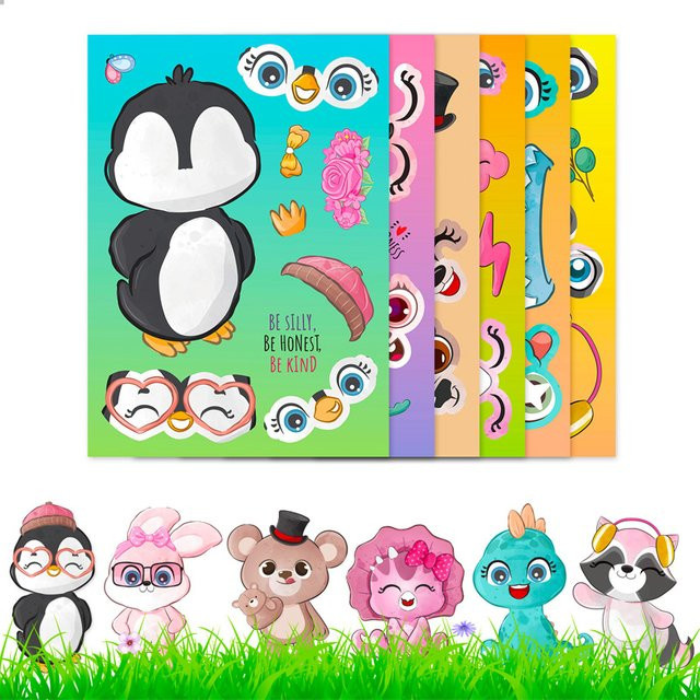 Monssjay Cartoon Tier Aufkleber, DIY Handwerk Aufkleber, 6er Set, Bunt / Mehrfarbig - Bild 1