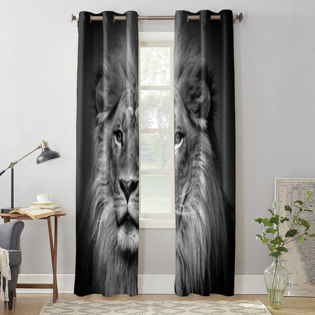 Löwen Fenster Vorhang für Kinderzimmer und Wohnzimmer, Schwarz, B: 135 cm, H: 115 cm - Bild 1