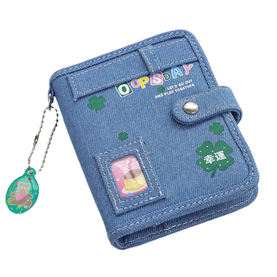 Blaues Denim-Notizbuch mit Kleeblatt-Muster und Anhänger im Kawaii-Design - Bild 6