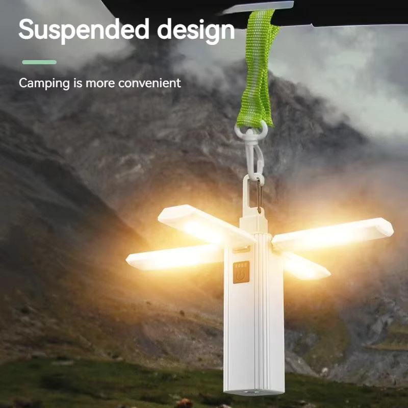 ESMARTER Multifunktions-Taschenlampe in Weiß, wiederaufladbare zusammenklappbare Handlampe mit COB-Licht und Haken für Camping und Zelt - Bild 2