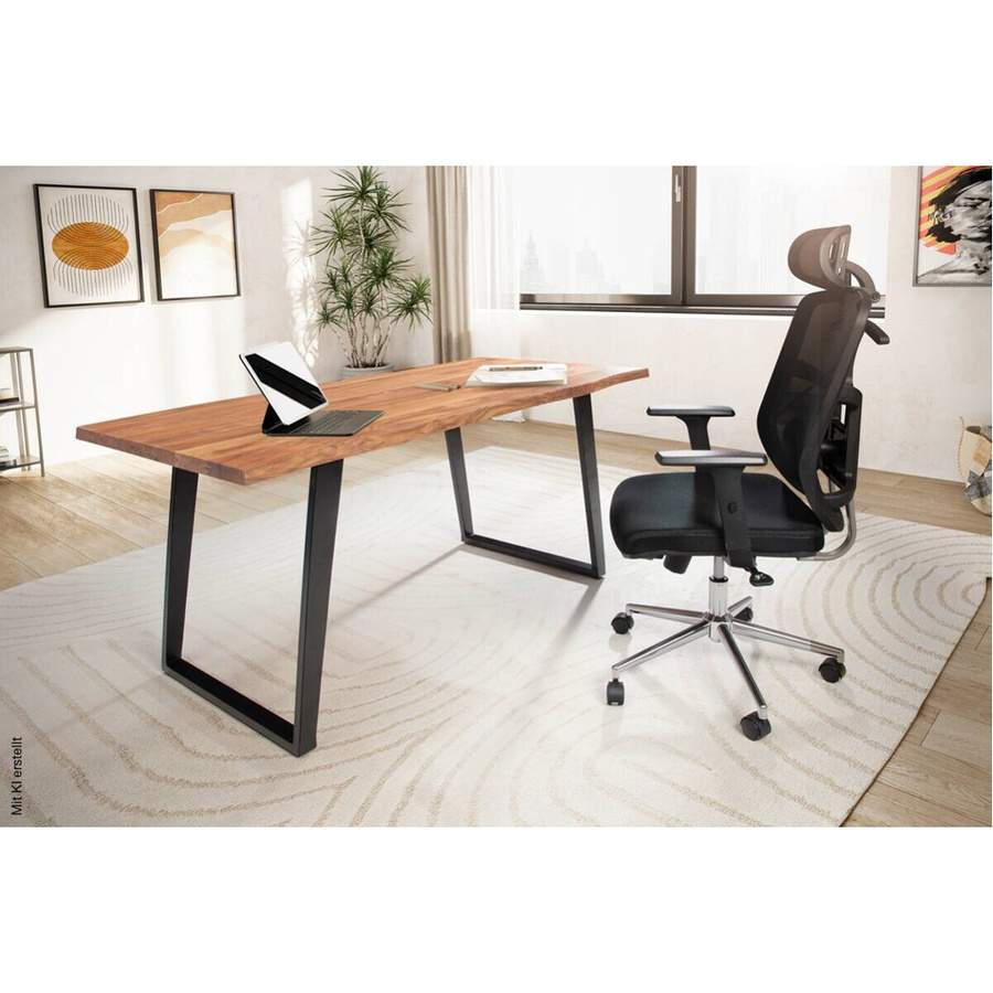 Wohnling Schreibtisch aus Akazie und Metall in Braun mit Live Edge Design B/H/T: 200 x 76 x 100 cm - Bild 3