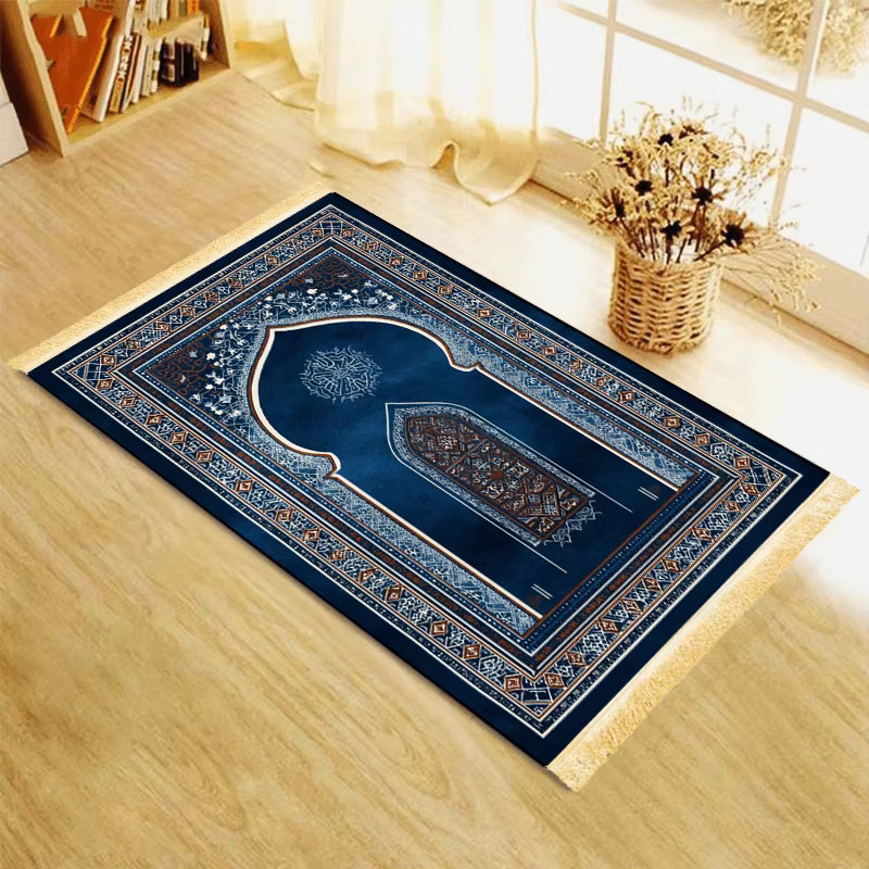 VIKAMA Islamische Gebetsmatte mit böhmischem Muster und Bogendesign in Blau, waschbar und faltbar - Bild 3