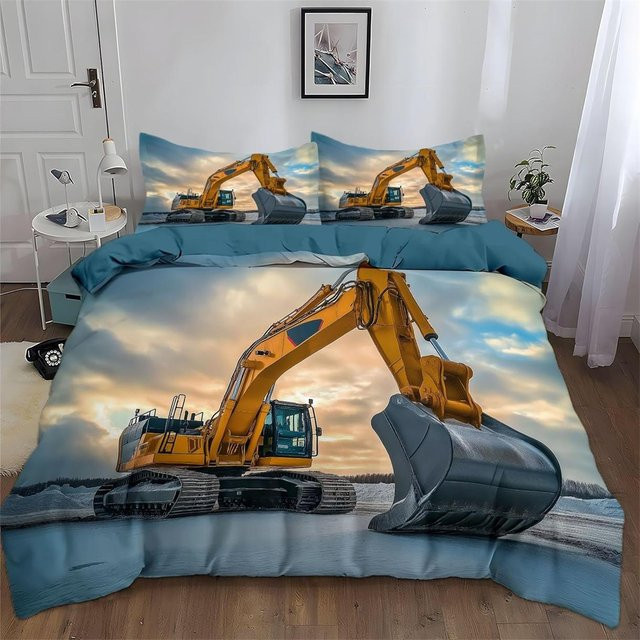 Allbestart Bettwäsche Set mit Bagger Motiv für Jungen, Blau, Bettbezug und Kissenbezug, B/H: 90 x 200 cm - Bild 1