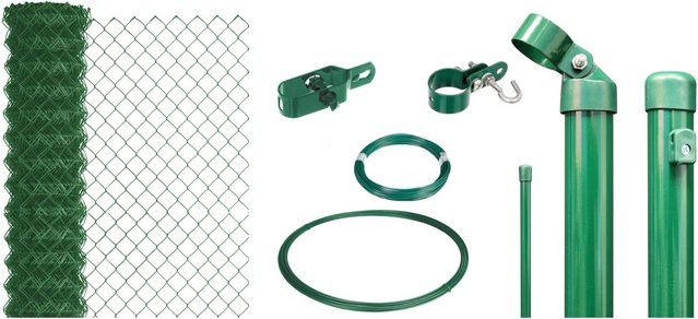 Alberts Maschendrahtzaun Set Grün aus PVC-beschichtetem Stahl zum Einbetonieren, Höhe: 150 cm, Länge: 25 m - Bild 1