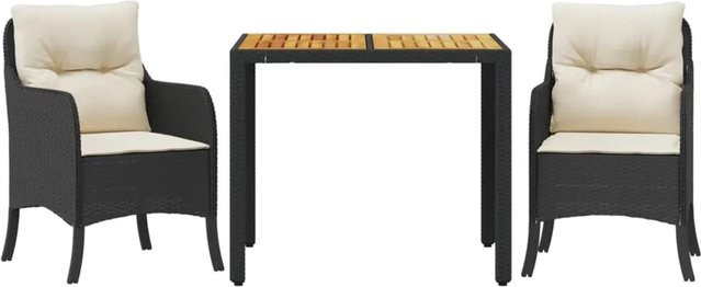 vidaXL 3-teilige Garten-Essgruppe aus Poly-Rattan und Akazienholz mit Kissen in Schwarz - Bild 1