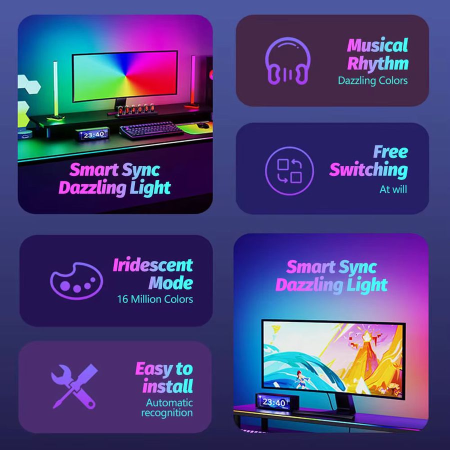 Newstyle LED-Streifen-Sync-Lichtleiste zur smarten Gaming-Ambientebeleuchtung mit App-Steuerung und Musik- sowie Farbsynchronisation - Bild 3