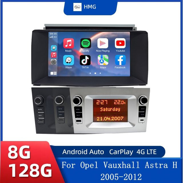 Multimedia Autoradio mit GPS und drahtlosem CarPlay sowie Android Auto für Opel Astra H, Schwarz - Bild 1