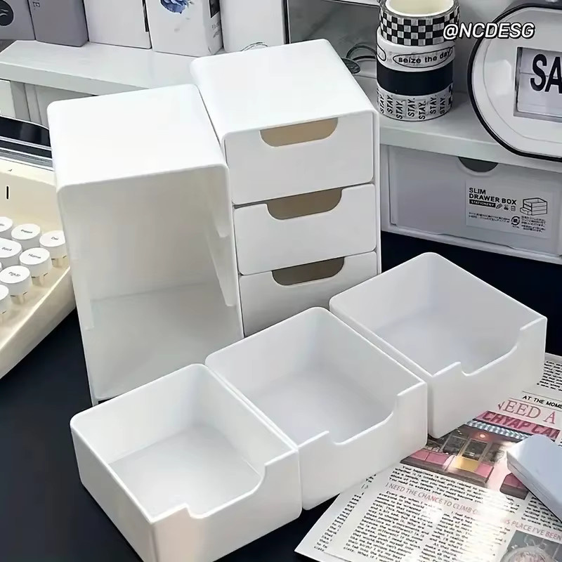3-stufiger Kosmetik-Aufbewahrungsbox-Organizer aus Kunststoff mit Schubladen in Weiß für Schmuck und Bürobedarf - Bild 5