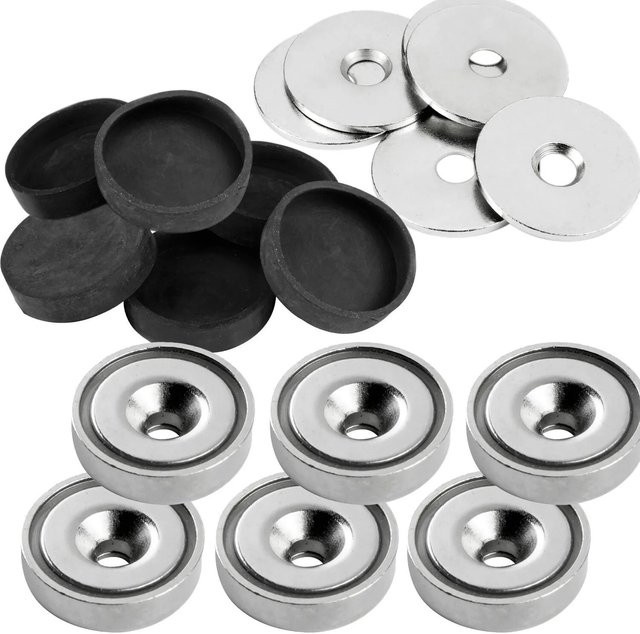 vasalat Topfmagnet 18-teiliges Set mit Metallscheiben und Gummikappen, Durchmesser: 20 mm, Farbe: Silber und Schwarz - Bild 1