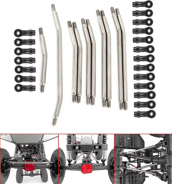 Axial Verbindungsstangen-Set, 10-teiliges Set, Edelstahl, mit Nylon-Kugelkopf, für Axial SCX10 II 90046 1/10 RC-Auto - Bild 1