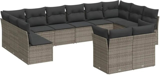 vidaXL 12-tlg. Garten-Sofagarnitur in U-Form aus grauem Poly-Rattan mit Sitzkissen und Stauraum - Bild 1