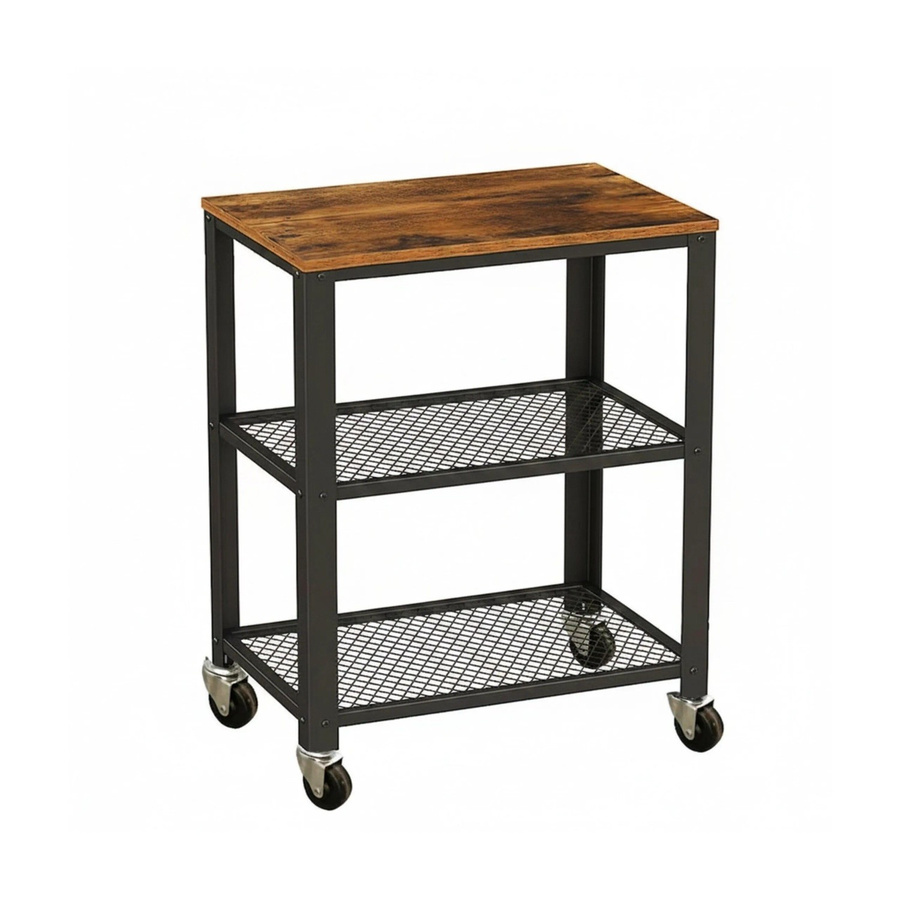 Relaxdays Küchenwagen aus Stahl und MDF in Schwarz mit 3 Ebenen und Rollen, H: 77,5 cm, B: 60 cm, T: 40 cm - Bild 2