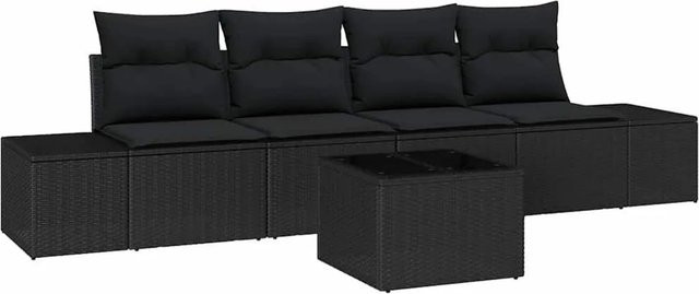 vidaXL Garten-Sofa-Set aus Poly-Rattan in Schwarz mit 5 Teilen, inklusive Kissen und Couchtisch für Terrasse und Garten - Bild 1