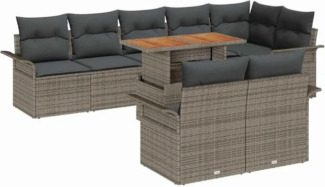 vidaXL Garten-Sofa-Set aus Poly Rattan mit Speicherfunktion, 9-teilig, Grau - Bild 1