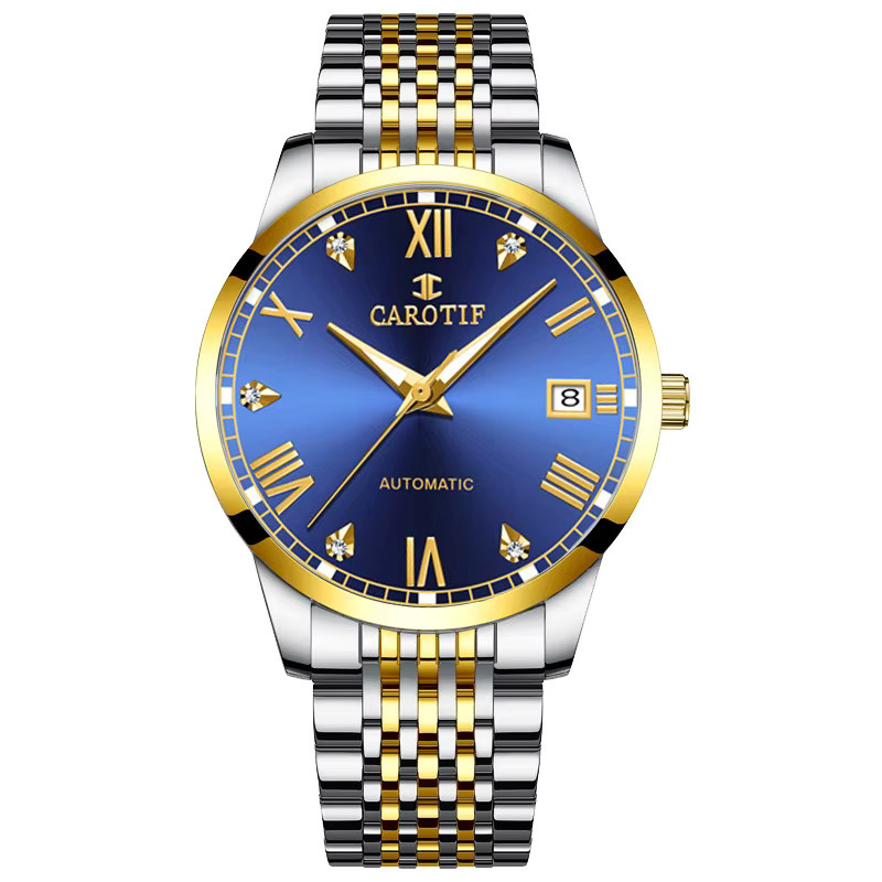 CAROTIF Armbanduhr Automatik, Edelstahl, Gold, Blau, Herren - Bild 6