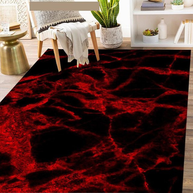 Wucifang Jewelry Maschinen-Teppich mit Marmorstruktur in Schwarz Rot, B/T: 120 x 160 cm - Bild 1