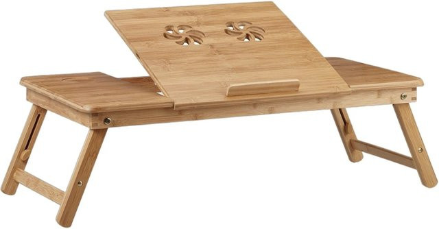 Relaxdays Laptoptisch aus Bambus in Natur Braun, kippbar, B: 90 cm, T: 49 cm, H: 35 cm - Bild 1