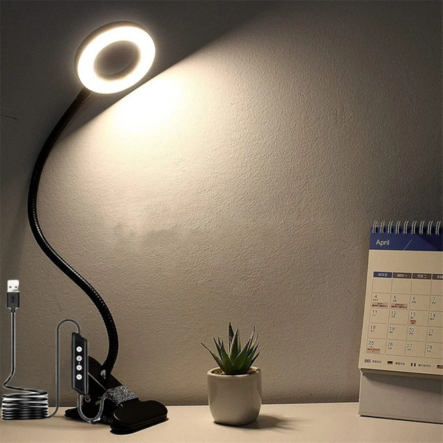 ATcomm LED Clip-On Schreibtischlampe mit Dimmer und CCT für Augenschutz, Schwarz - Bild 1