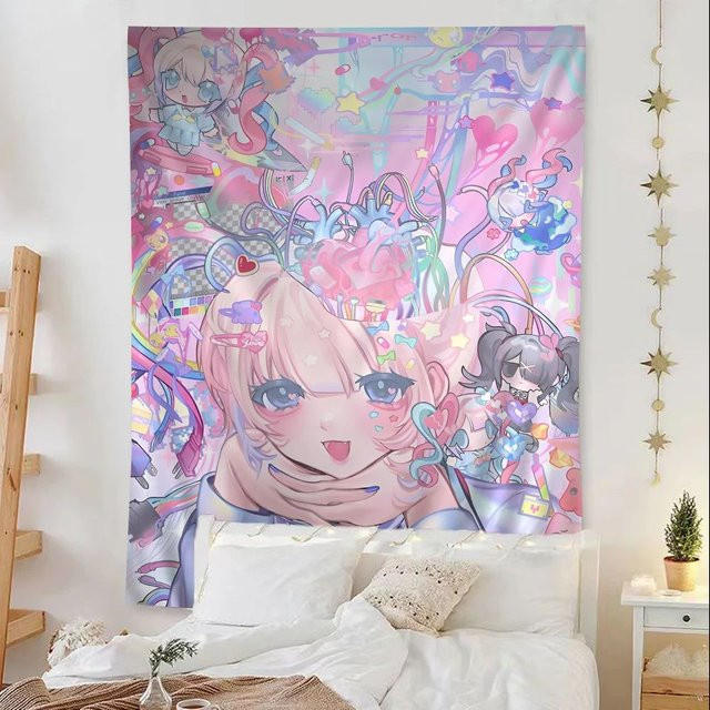 VIKAMA Kawaii Anime Girl Wandteppich in Multicolour, ästhetische Textil-Wanddekoration für dein Schlafzimmer oder Wohnzimmer, B: 60 cm, H: 40 cm - Bild 1