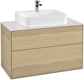 Villeroy & Boch Finion Waschtischunterschrank Wandmontiert in Eiche mit weißer Abdeckplatte, B/T/H: 100 x 50,1 x 60,3 cm - Bild 1