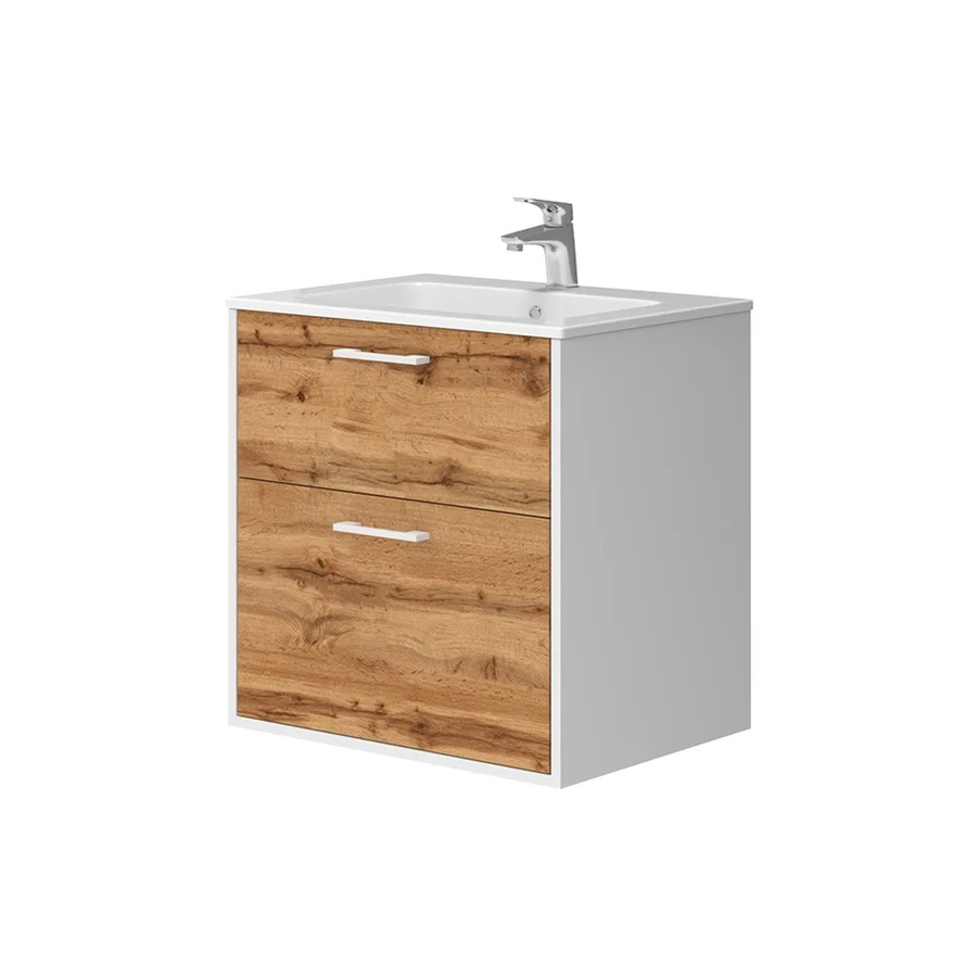 Vicco Badmöbel-Set Lanco modern in Weiß und Goldkraft Eiche mit Waschtisch und Spiegelschrank B/H/T: 61,5 x 60,0 x 45,5 cm - Bild 2