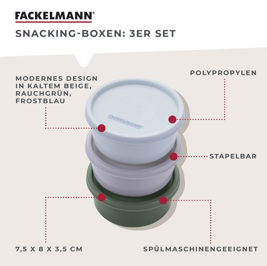 Fackelmann Snack Box Be The Move, 3er Set, rund, Mehrfarbig, Durchmesser: 8 cm - Bild 3