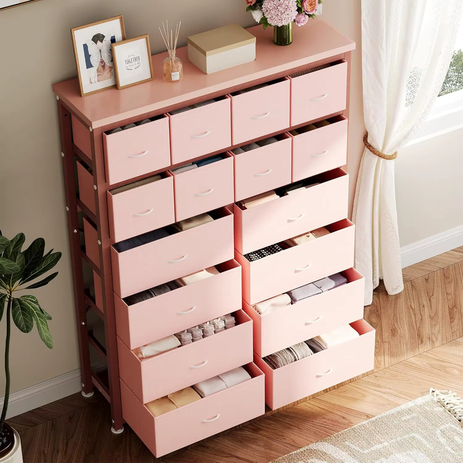 HiMISS Stoffkommode mit 16 Schubladen in Pink, moderne multifunktionale Aufbewahrungseinheit für Schlafzimmer, Wohnzimmer, Büro und Kinderzimmer - Bild 2