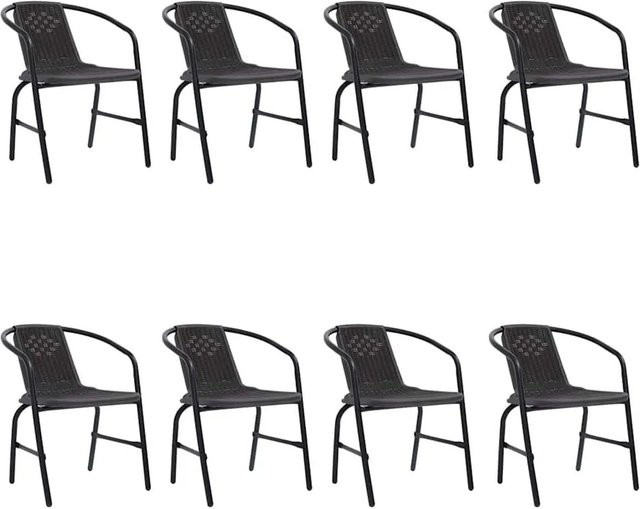 Furnicato Gartenstuhl Set 8er Pack in Schwarz mit Rattan-Optik aus Kunststoff und pulverbeschichtetem Stahl, stapelbar - Bild 1
