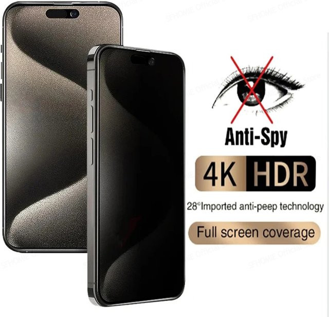 SFHOMIE Privatsphäre Glas Schutzfolie für iPhone 11 12 13 14 15 Pro Max Plus Mini in Transparent mit voller Abdeckung - Bild 1