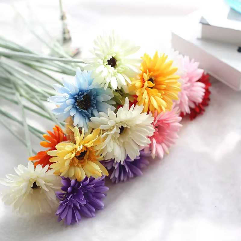 Wusmart Künstlicher Gerbera-Blumenzweig aus Seide in Gelb und Multicolour, Höhe: 55 cm - Bild 3