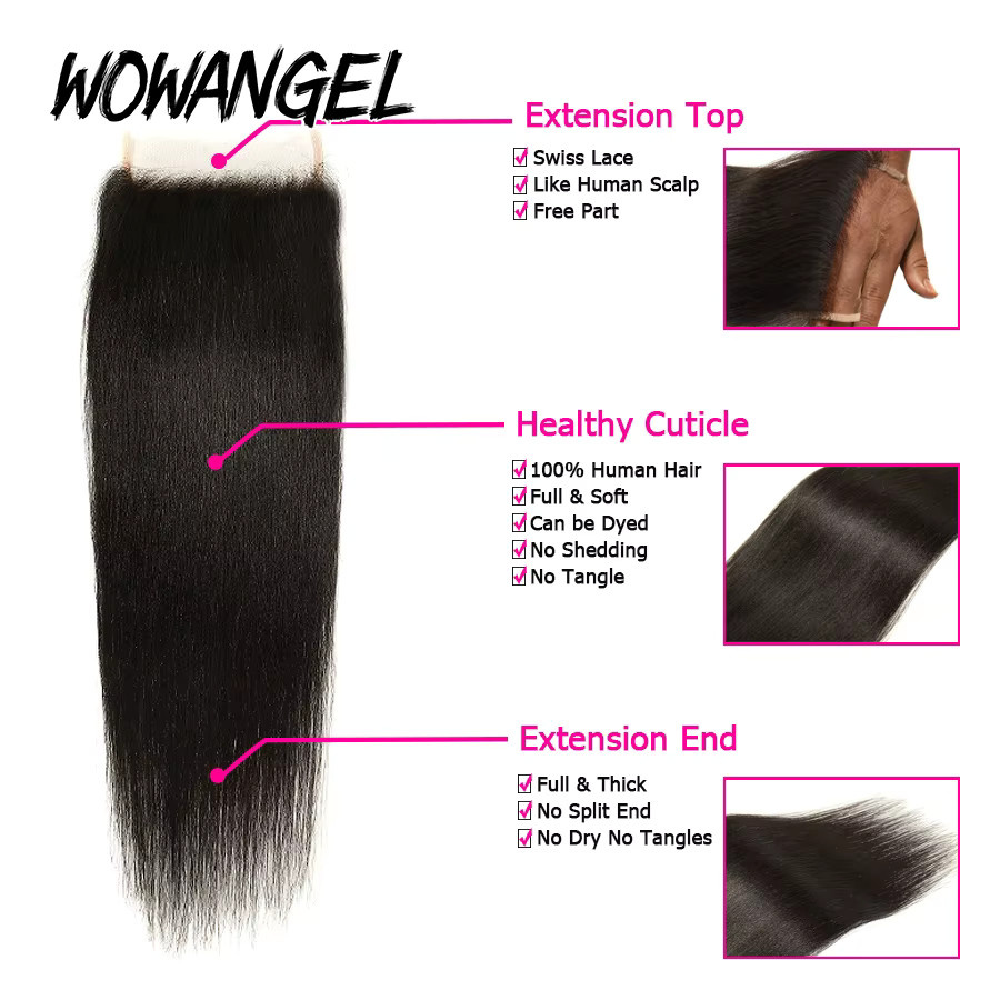 wowangel Haarverlängerung Yaki Straight HD Lace Frontal, Brasilianisches Echthaar - Bild 3