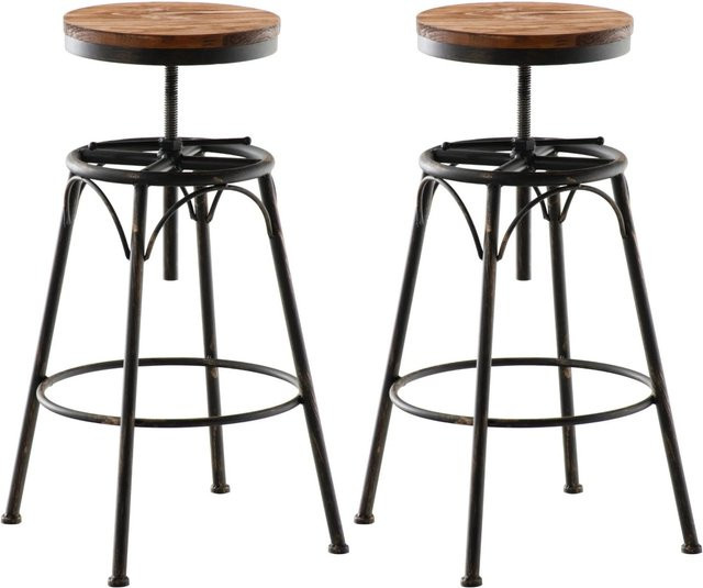 DELUKE 2er Set Barhocker KOZON in Bronze und Braun, drehbare Barstühle aus Metall und Hartholz im Industrie-Design, B/T/H: 42 x 42 x 70 cm - Bild 1