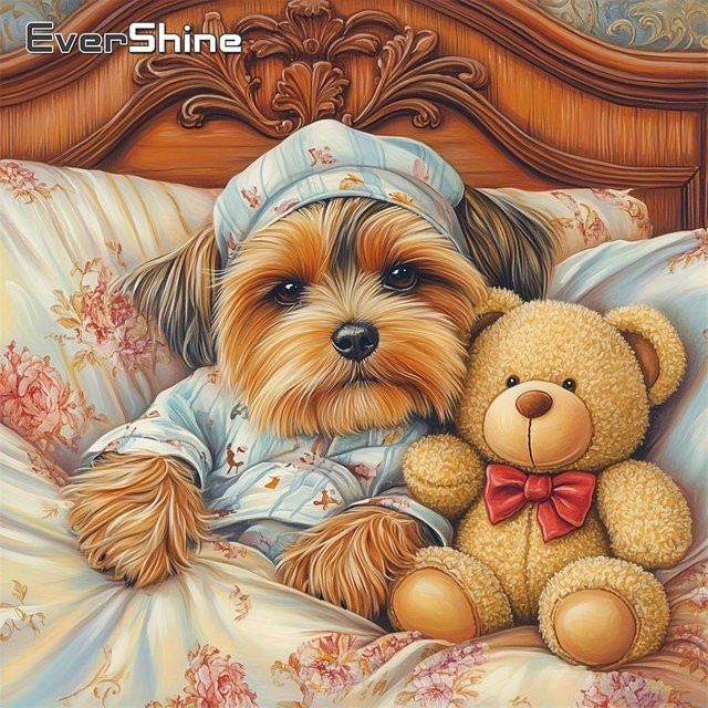 EverShine DIY Diamant-Gemälde Hund und Bär als 5D Strass-Bild mit quadratischem Mosaik in Multicolour, Breite: 20 cm, Höhe: 20 cm - Bild 1
