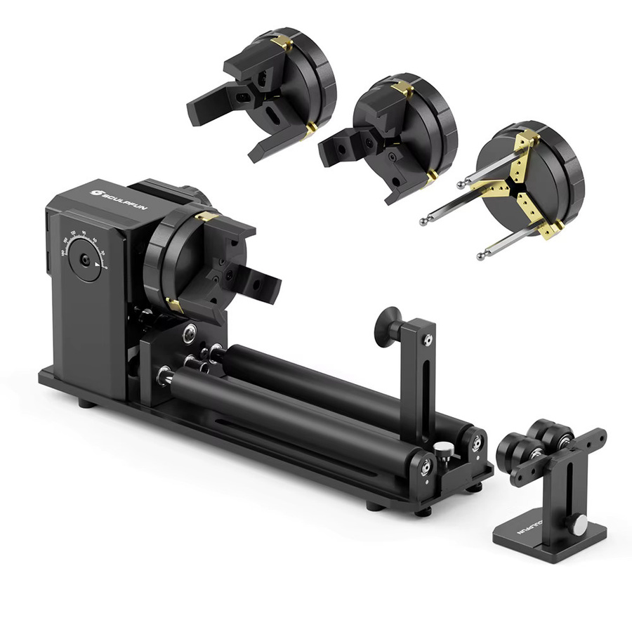 SCULPFUN RA Pro Max 4-in-1-Laser-Rotationsmodul mit Walze für das Lasergravieren von zylindrischen und unregelmäßig runden Objekten, Schwarz - Bild 3
