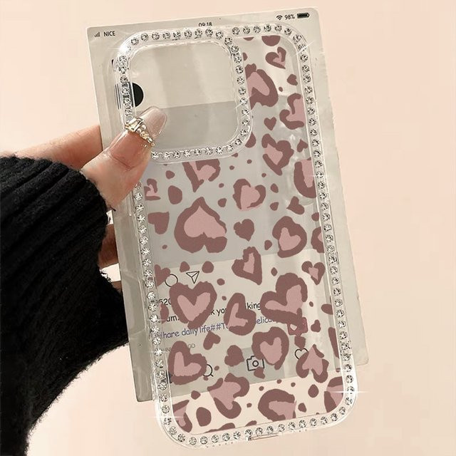 Caynes Stoßfeste Handyhülle mit Herzform und Leopardenmuster für iPhone 12 bis 17 Pro Max, Transparent/Multicolor - Bild 1