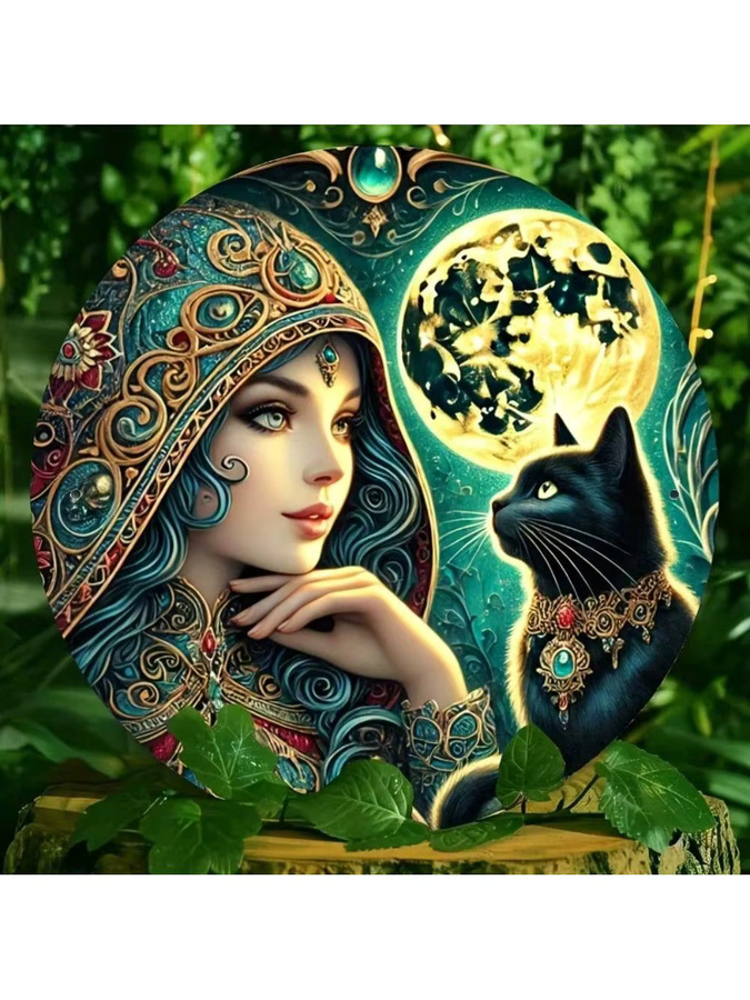Vintage Metall-Blechschild CIFBUY Schwarze Katze und Mond Wandkunst-Dekoration Rund, Schwarz und Mehrfarbig - Bild 5
