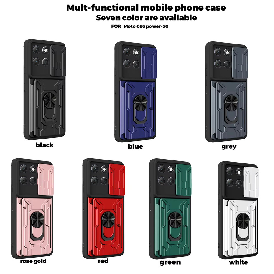 Stoßfeste Rüstung Slide Lens Handyhülle mit Kartensteckplatz für Motorola Moto Edge 60 Fusion G86 G56 G35 G15 G55 G85 G84 5G in Schwarz und Grün - Bild 6