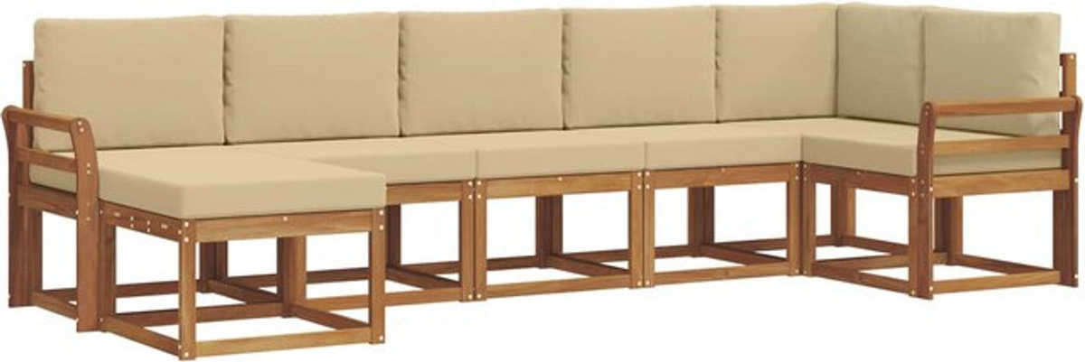 Modernes 7-teiliges Outdoor-Sofagarnitur Loungemöbel Set von vidaXL aus Akazie in Natur und Beige mit Polyester-Kissen - Bild 1