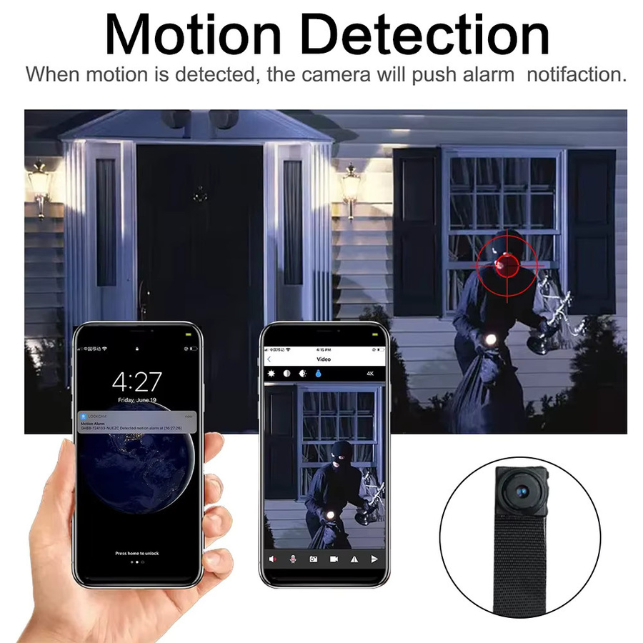 DEROX Mini-Kamera mit WLAN und HD 1080P, Smart Home Sicherheitskamera mit Bewegungserkennung und 4K-Funktion, Schwarz - Bild 4