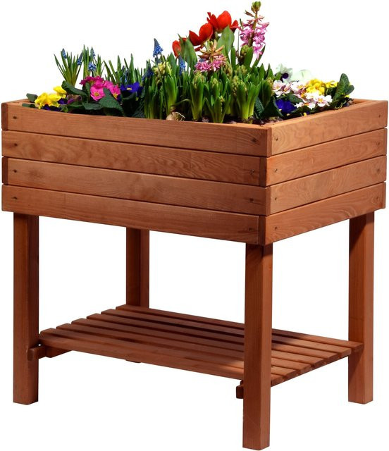 Dobar Hochbeet Kubus aus Kiefernholz mit Ablage und Pflanzfolie, braun, B/T/H: 80 x 80 x 60 cm - Bild 3