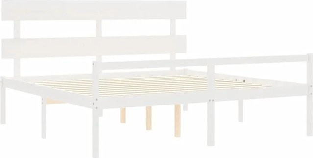 vidaXL Seniorenbett aus massivem Kiefernholz mit Kopfteil in Weiß, Kingsize, B/T/H: 180 x 200 x 185,5 cm - Bild 1