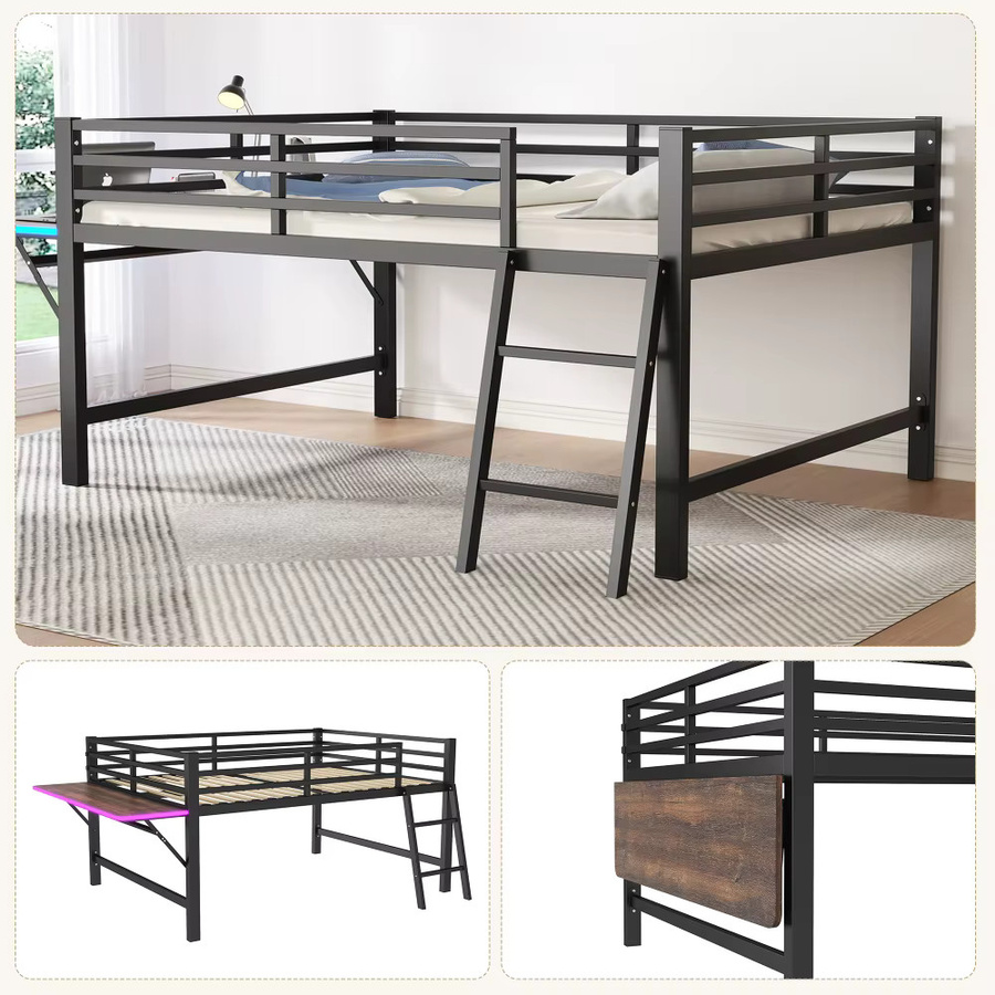 Modernes Multifunktionales Metall-Flachbett in Schwarz mit LED-Unterbettbeleuchtung, B/T: 140 x 200 cm - Bild 4
