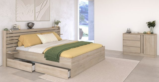 Parisot Schlafzimmer Set Escale 25, 3-teilig, Japanische-Eiche, Braun, B: 140 cm, L: 200 cm - Bild 1