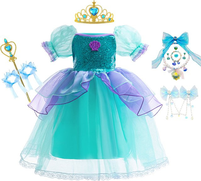 ollobebe Meerjungfrau Prinzessin Kleid Kostüm-Set, mit Perücke und Zubehör - Bild 1