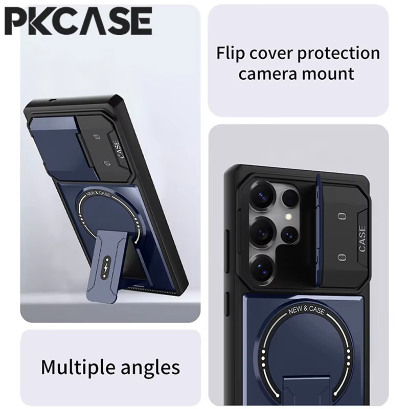 PKCASE Magnetische Klapphülle mit Halterung für Samsung Galaxy S25 S24 Plus S23 Ultra A17 A06 A16 A56 A36 A26 in Lila zum Schutz der Kamera - Bild 5