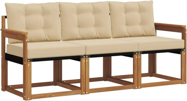 vidaXL Outdoor-Sofagarnitur 3-teilig aus Akazienholz mit Textilene und Kissen in Natur und Beige - Bild 1