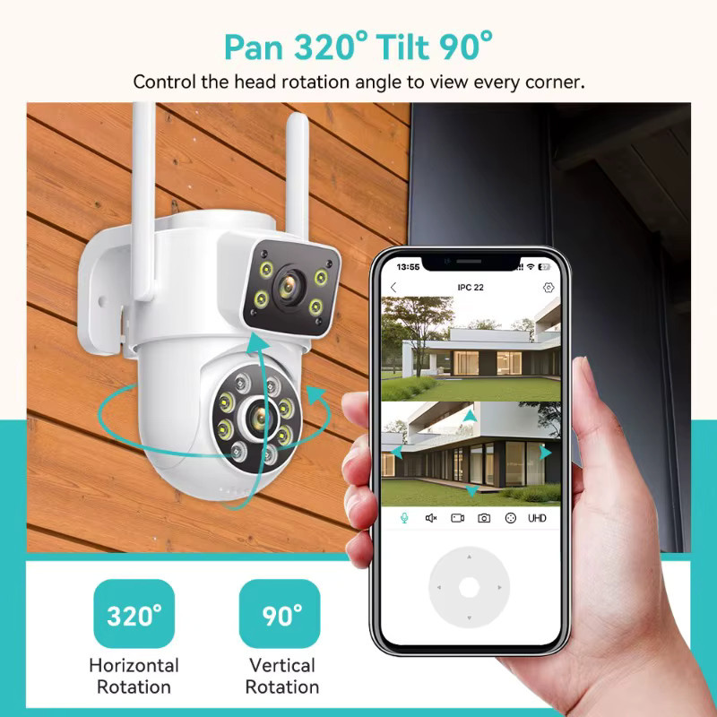 HAMROLTE 4K 8MP PTZ WLAN-Überwachungskamera mit Dual-Bildschirm, KI-Menschenerkennung, IP66 wasserdicht, kabellose CCTV-Sicherheit für den Außenbereich, weiß - Bild 2