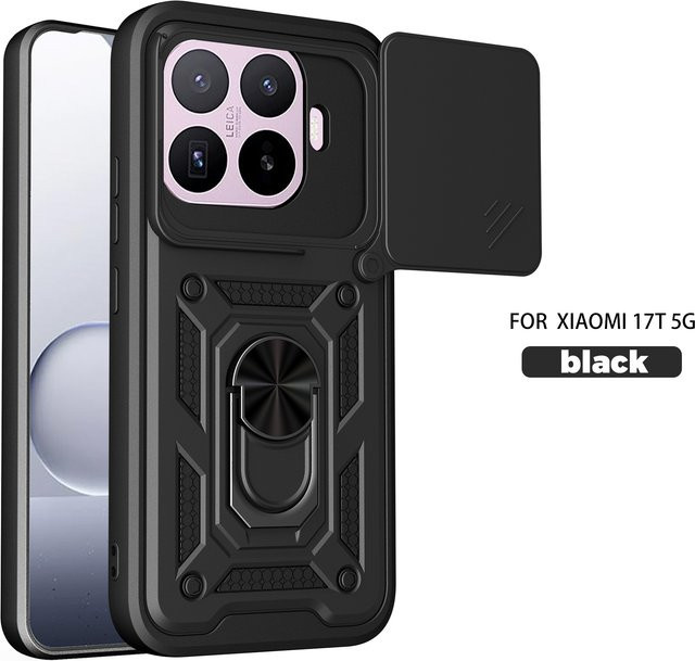 Stoßfeste Panzerhülle für Xiaomi 15T und 17T Pro 5G mit Autohalterung und Kameraschutz in Schwarz und Grün - Bild 1