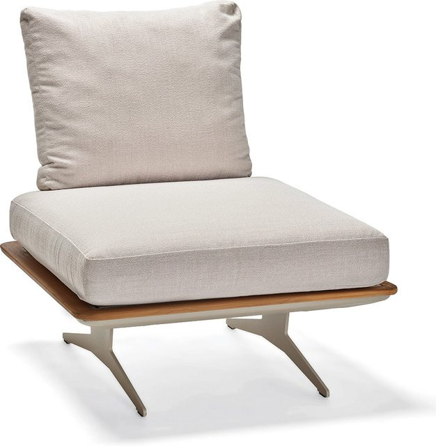 Stern Enya Lounge Mittelelement aus Aluminium und FSC-zertifiziertem Teakholz in Greige mit Vanilla Kissen aus 100% Polyacryl - Bild 1